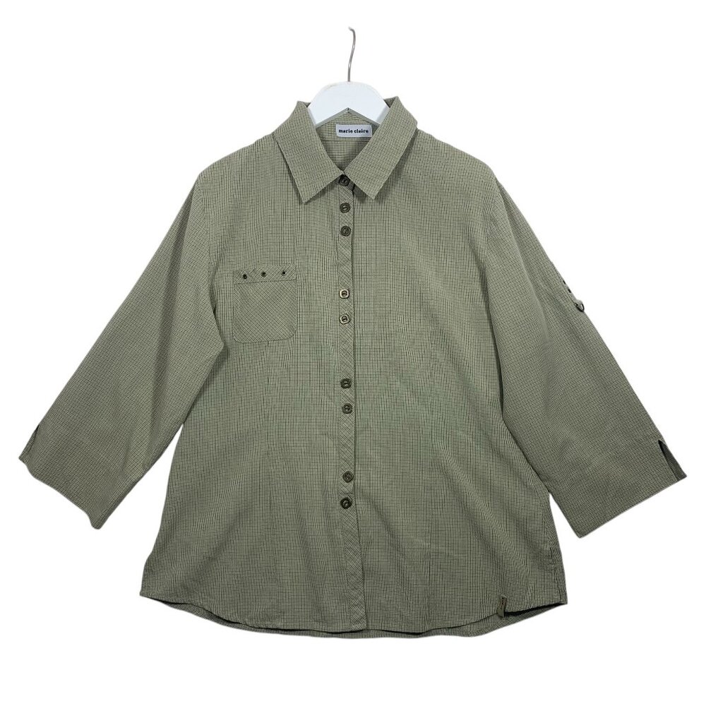 MARIE CLAIRE 3/4 sleeve button down womens blouse green size large
